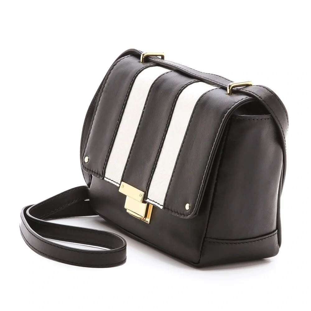 Club Monaco Daria Black Cow Leather Water Snake Trim Crossbody Bag 06205386 - Picture 2 of 10
